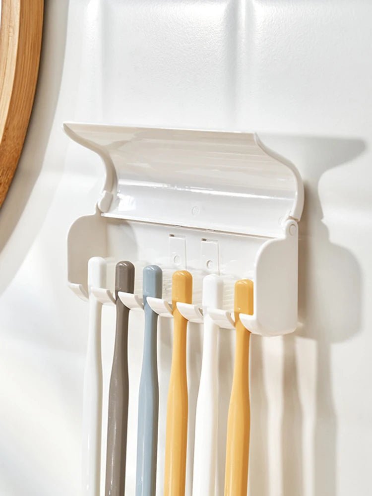 1 For Household 6-Tooth Brush Hook, Wall-Mounted Plastic Toothbrush Holder, Suitable For Bathroom, Rv, Cabinet Storage, White - Cozy & Co. Market