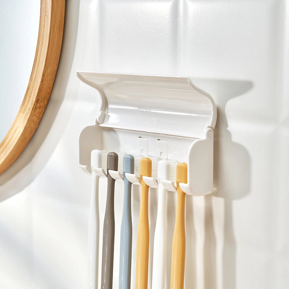 1 For Household 6-Tooth Brush Hook, Wall-Mounted Plastic Toothbrush Holder, Suitable For Bathroom, Rv, Cabinet Storage, White - Cozy & Co. Market