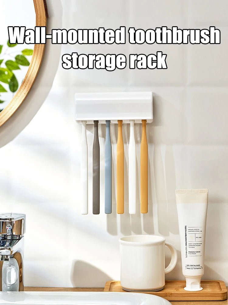 1 For Household 6-Tooth Brush Hook, Wall-Mounted Plastic Toothbrush Holder, Suitable For Bathroom, Rv, Cabinet Storage, White - Cozy & Co. Market