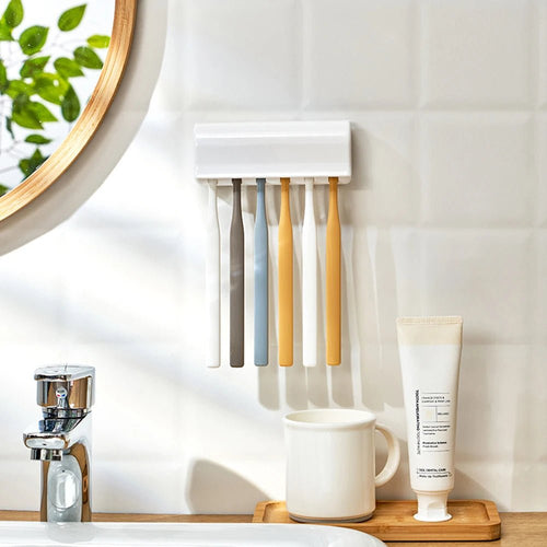 1 For Household 6-Tooth Brush Hook, Wall-Mounted Plastic Toothbrush Holder, Suitable For Bathroom, Rv, Cabinet Storage, White - Cozy & Co. Market