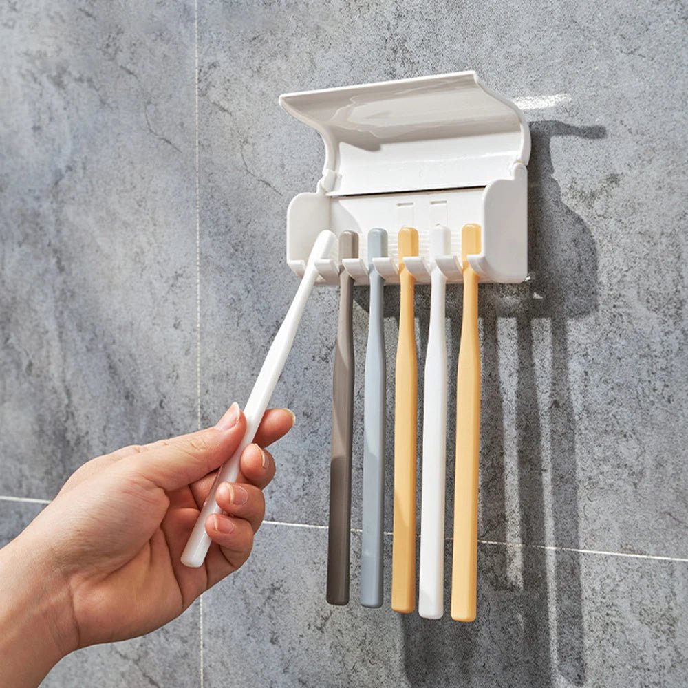 1 For Household 6-Tooth Brush Hook, Wall-Mounted Plastic Toothbrush Holder, Suitable For Bathroom, Rv, Cabinet Storage, White - Cozy & Co. Market
