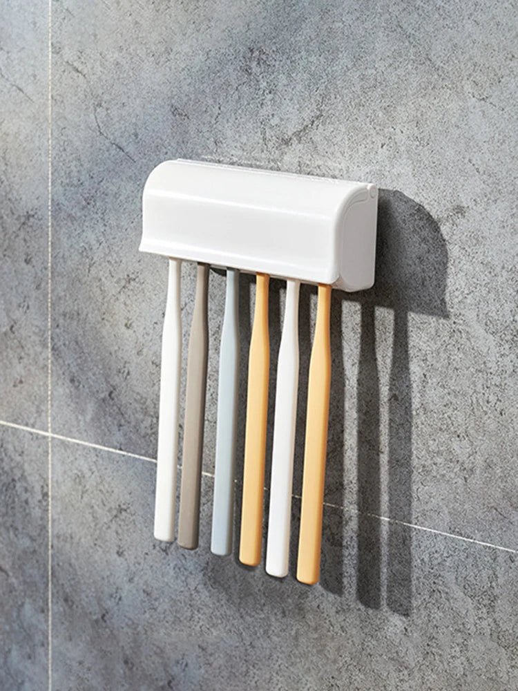 1 For Household 6-Tooth Brush Hook, Wall-Mounted Plastic Toothbrush Holder, Suitable For Bathroom, Rv, Cabinet Storage, White - Cozy & Co. Market