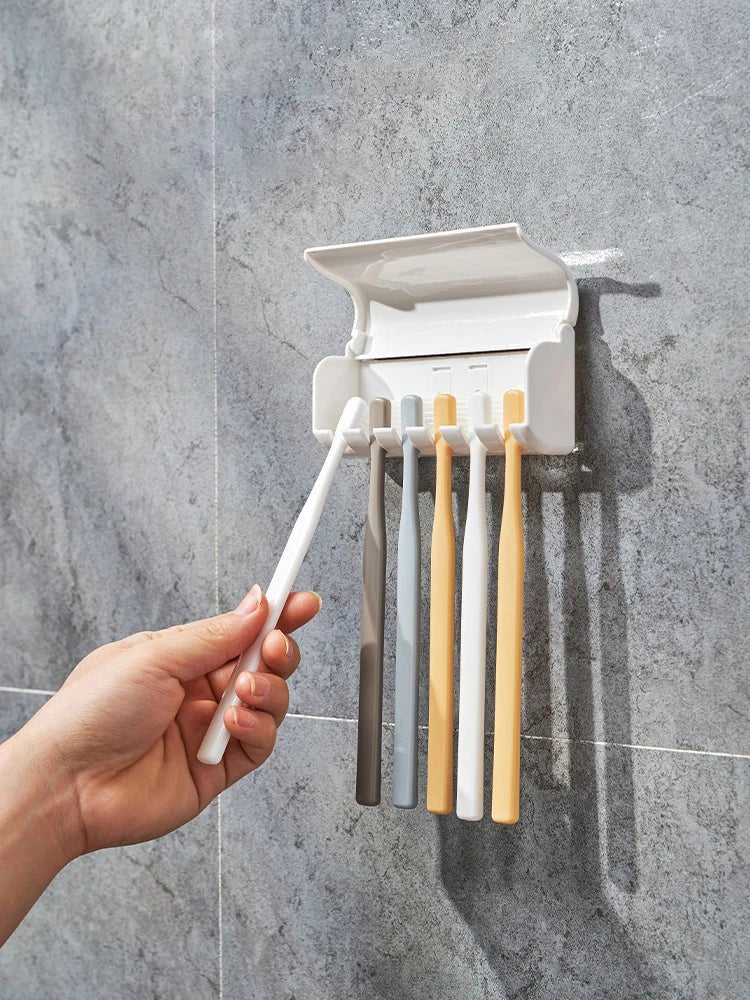 1 For Household 6-Tooth Brush Hook, Wall-Mounted Plastic Toothbrush Holder, Suitable For Bathroom, Rv, Cabinet Storage, White - Cozy & Co. Market