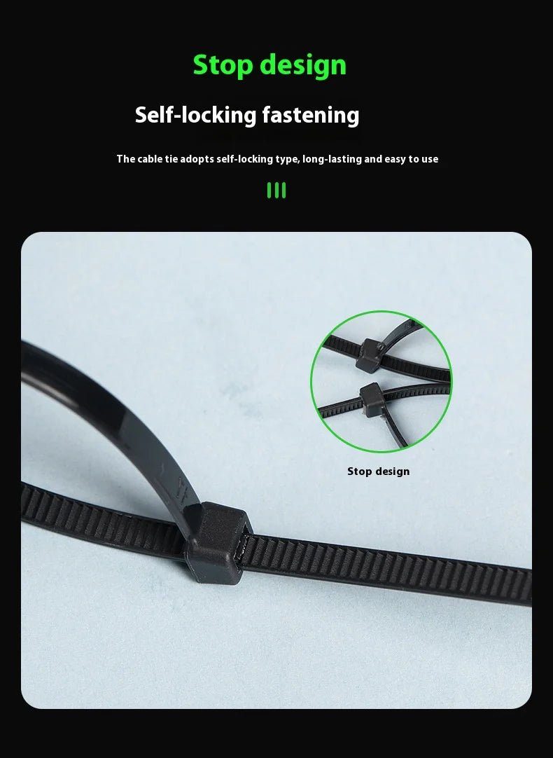 100 PCS Self-locking Plastic Nylon Tie Black Fastening Strap Cable-Tie-Set Cable Zip Tie Fastening Ring Zip Wraps Strap Tie - Cozy & Co. Market