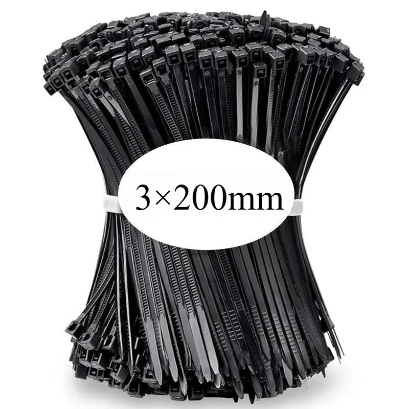 100 PCS Self-locking Plastic Nylon Tie Black Fastening Strap Cable-Tie-Set Cable Zip Tie Fastening Ring Zip Wraps Strap Tie - Cozy & Co. Market