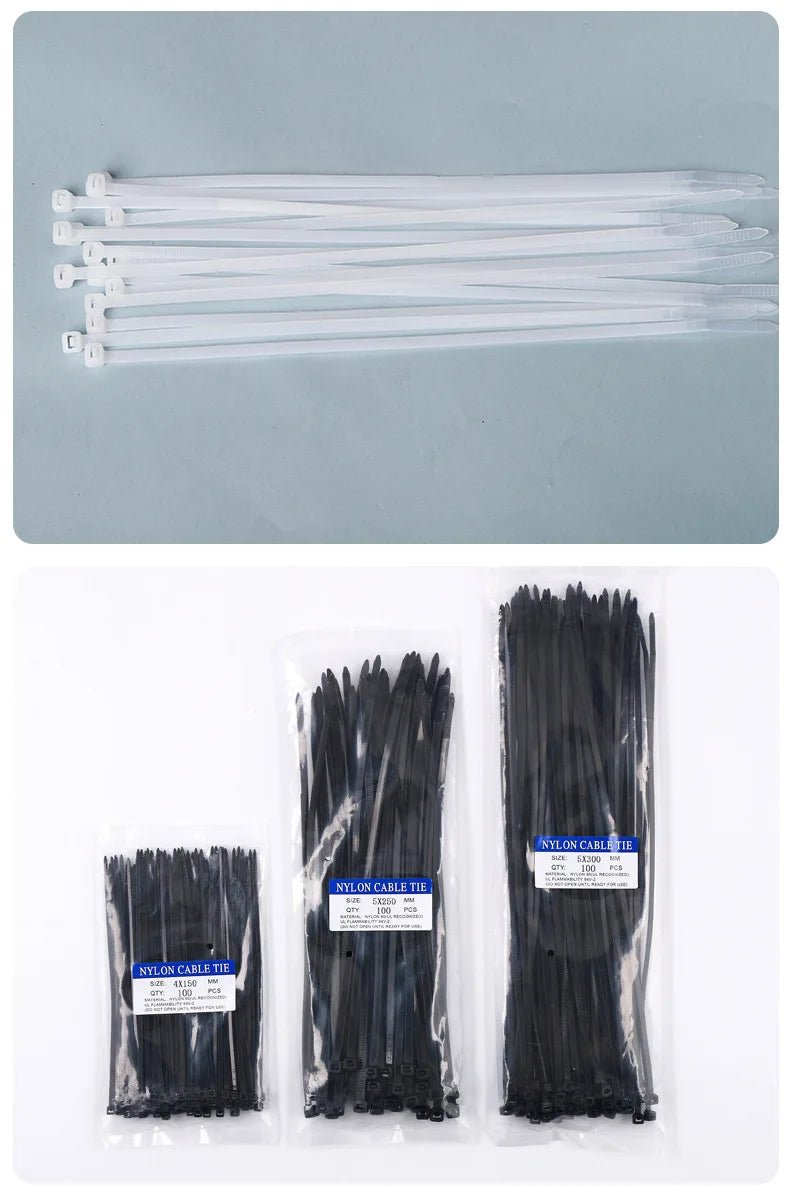 100 PCS Self-locking Plastic Nylon Tie Black Fastening Strap Cable-Tie-Set Cable Zip Tie Fastening Ring Zip Wraps Strap Tie - Cozy & Co. Market