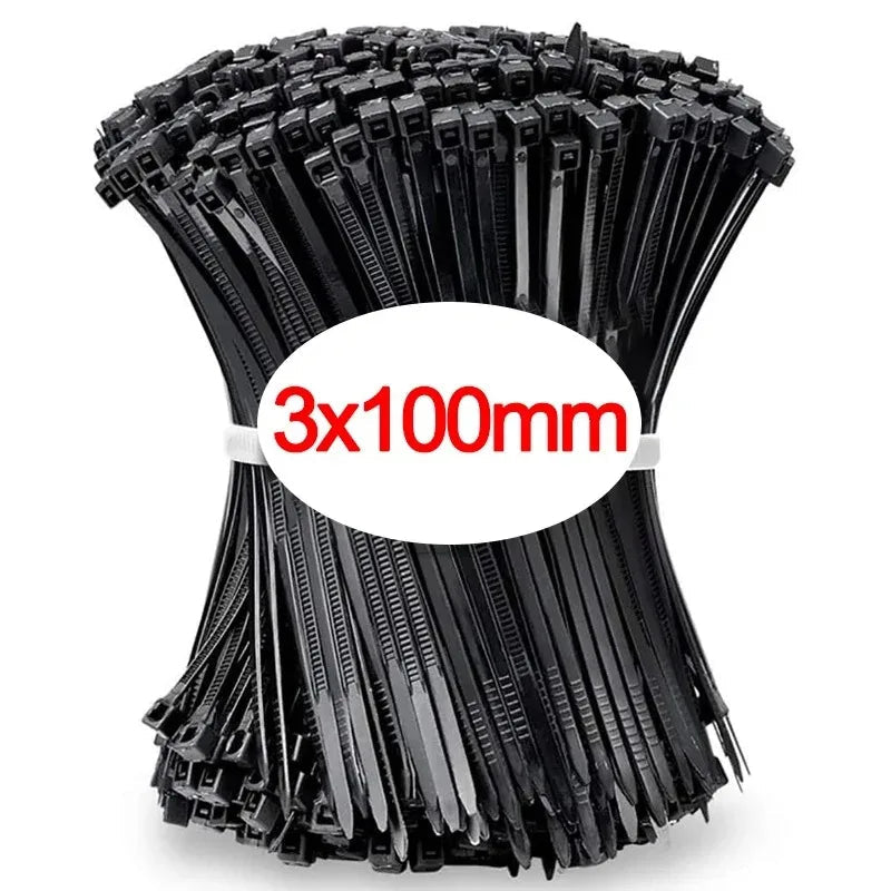 100 PCS Self-locking Plastic Nylon Tie Black Fastening Strap Cable-Tie-Set Cable Zip Tie Fastening Ring Zip Wraps Strap Tie - Cozy & Co. Market