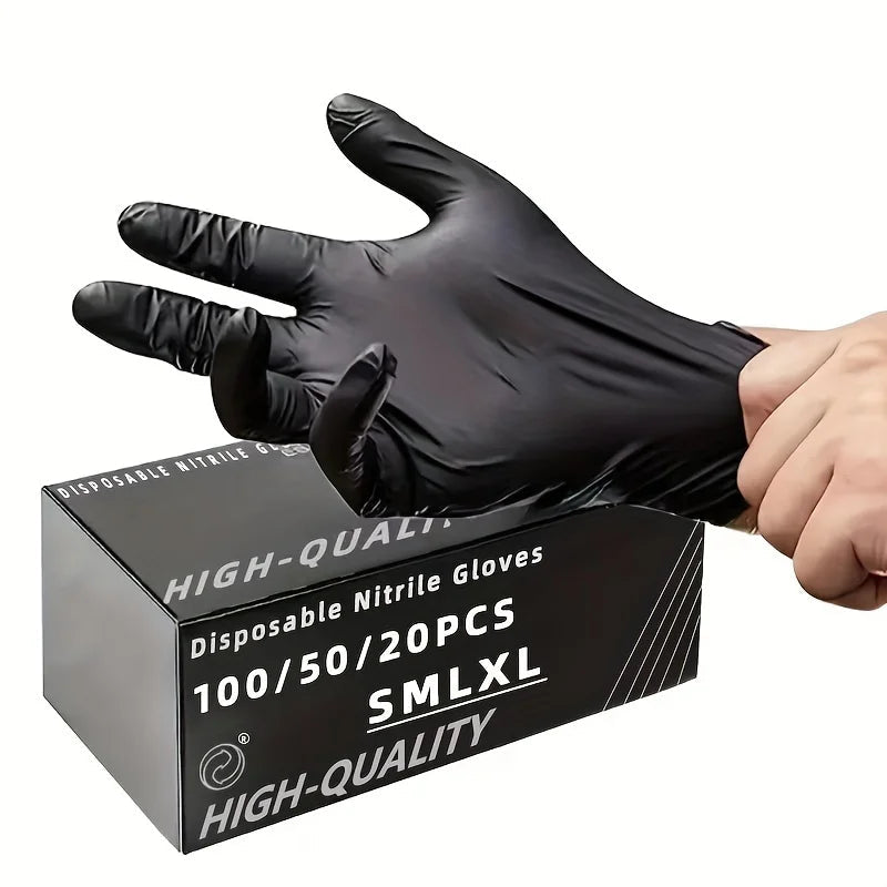 100/50/20PCS Black Nitrile Gloves Thickened Disposable Gloves for Cleaning Hairdressing Waterproof Dishwashing Tattoo Gloves - Cozy & Co. Market