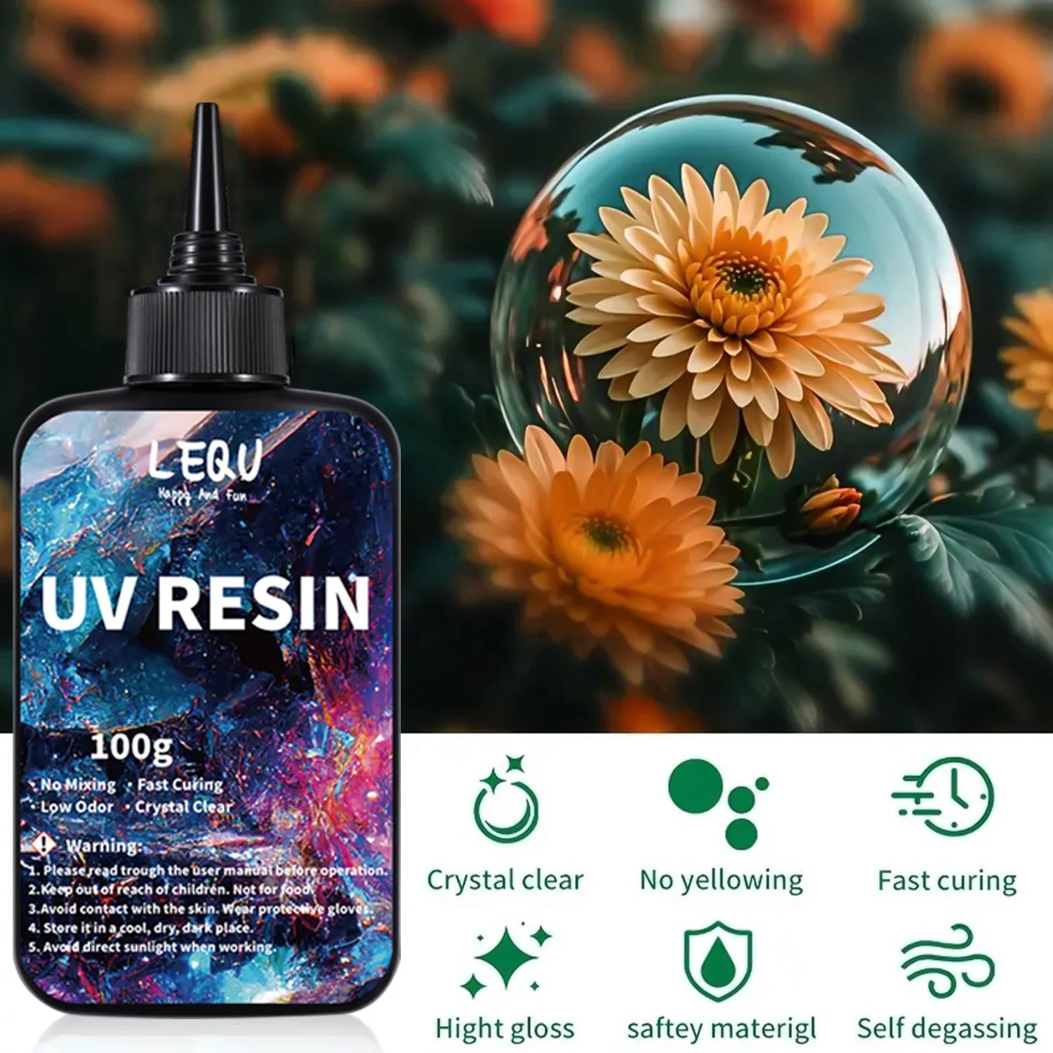 100g UV Resin Clear,Hard,Upgraded Crystal Clear Epoxy Resin Up Premixed UV Cure Resin for Craft Jewelry Making - Cozy & Co. Market