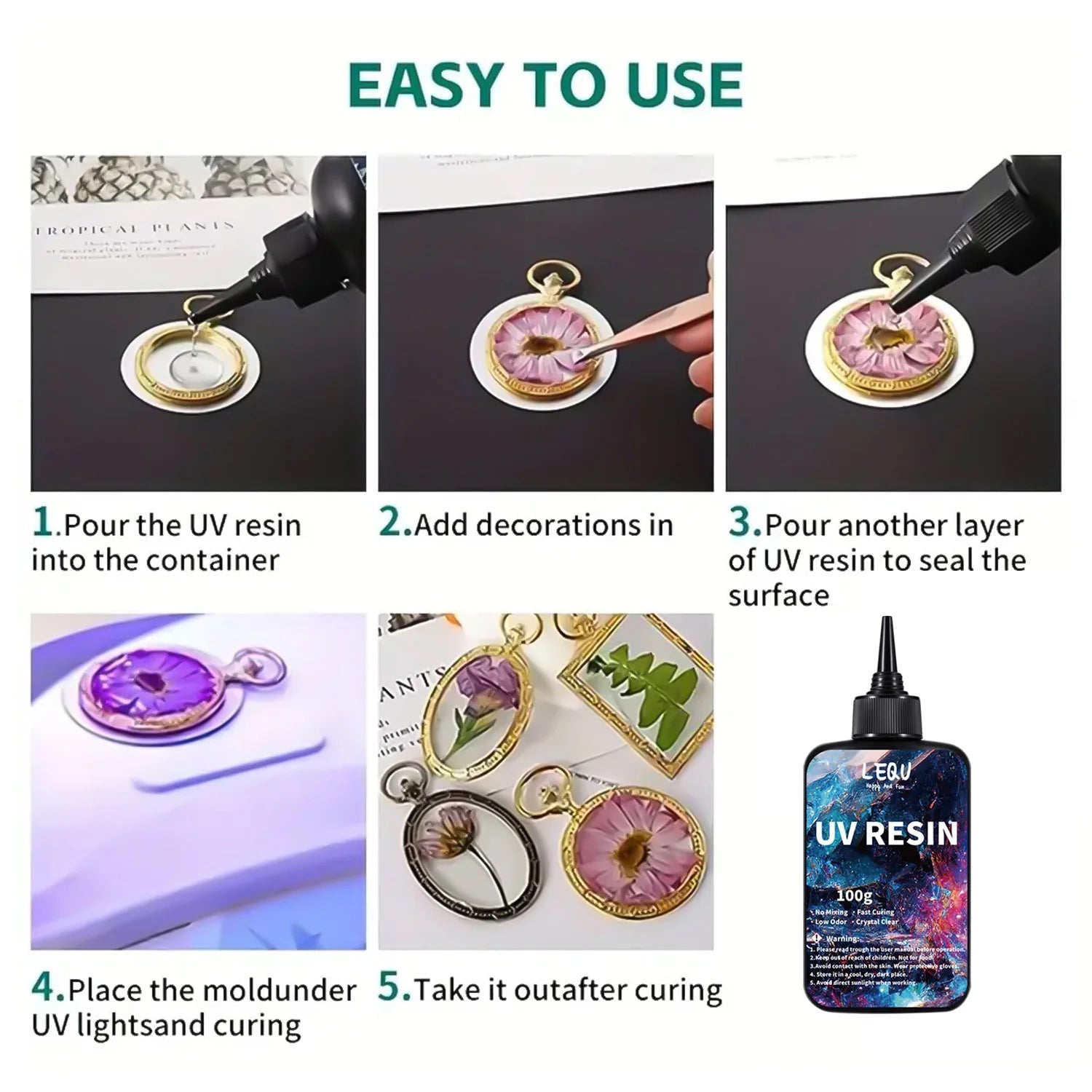 100g UV Resin Clear,Hard,Upgraded Crystal Clear Epoxy Resin Up Premixed UV Cure Resin for Craft Jewelry Making - Cozy & Co. Market