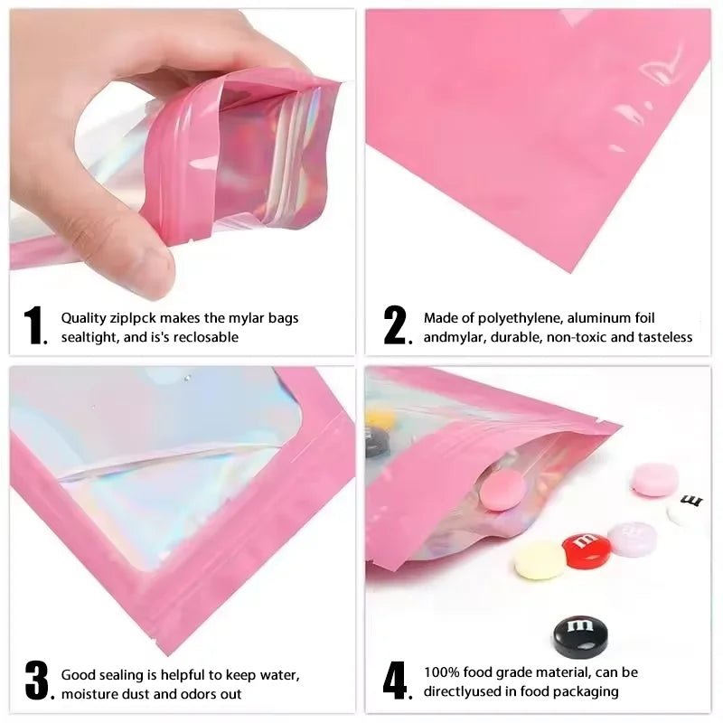 100Pcs Holographic Ziplock Bags Plastic Laser Iridescent Zip Bags for Manicure Eyelash Display Earrings Ring Jewelry Storage Bag - Cozy & Co. Market
