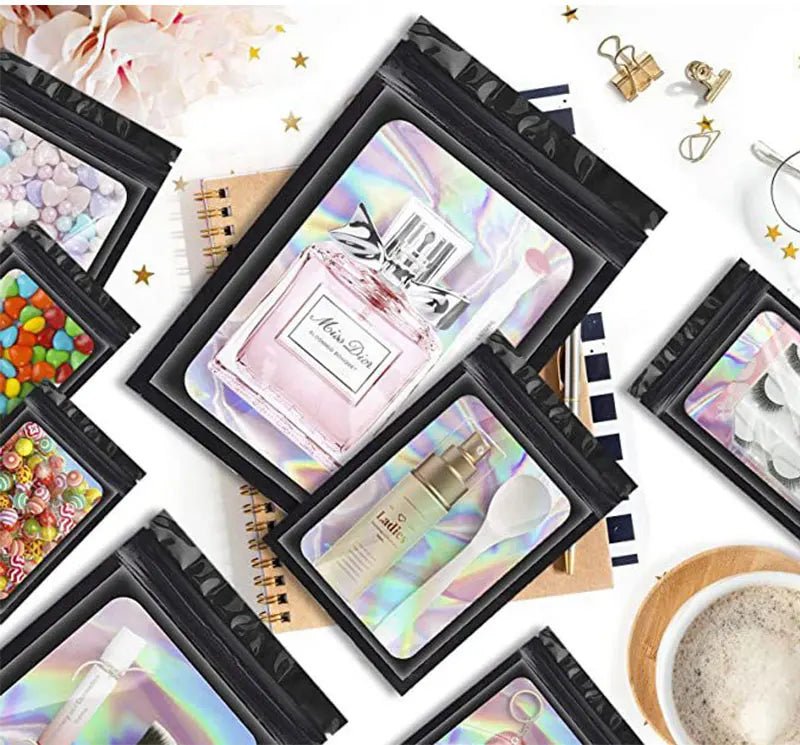 100Pcs Holographic Ziplock Bags Plastic Laser Iridescent Zip Bags for Manicure Eyelash Display Earrings Ring Jewelry Storage Bag - Cozy & Co. Market