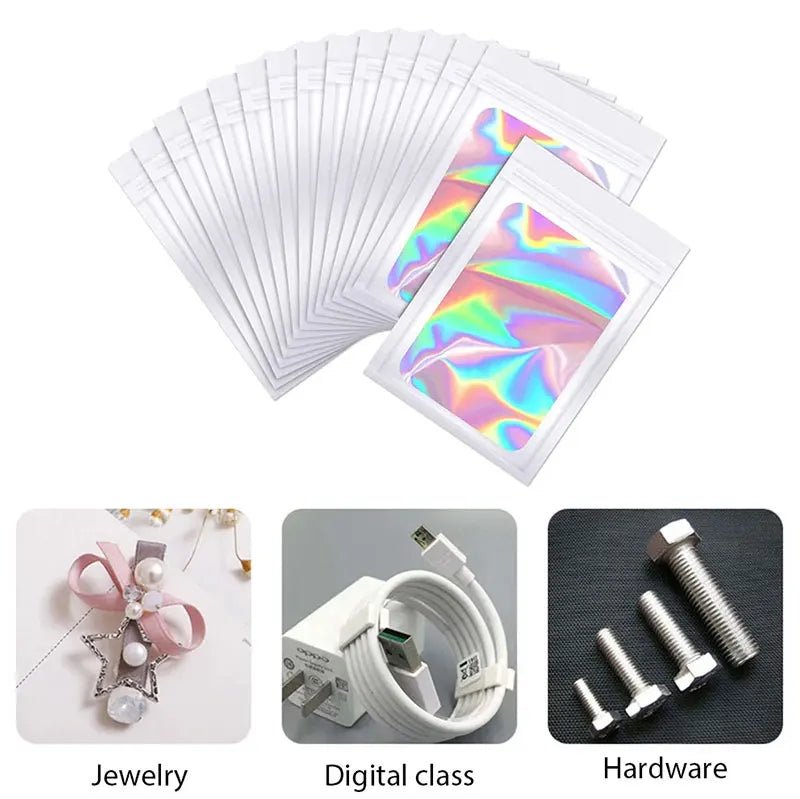 100Pcs Holographic Ziplock Bags Plastic Laser Iridescent Zip Bags for Manicure Eyelash Display Earrings Ring Jewelry Storage Bag - Cozy & Co. Market