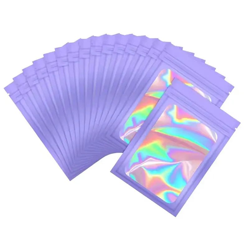 100Pcs Holographic Ziplock Bags Plastic Laser Iridescent Zip Bags for Manicure Eyelash Display Earrings Ring Jewelry Storage Bag - Cozy & Co. Market