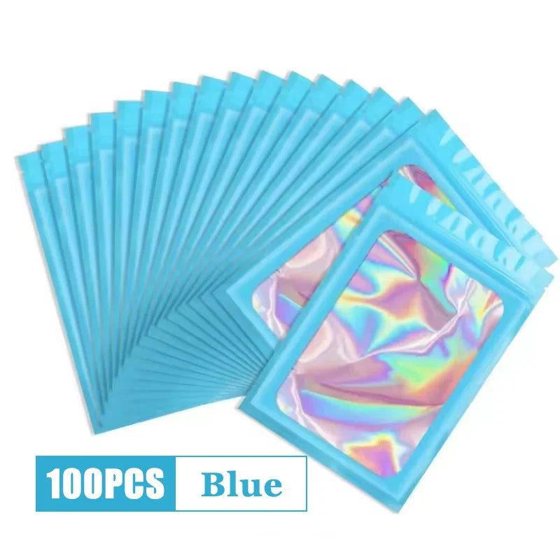 100Pcs Holographic Ziplock Bags Plastic Laser Iridescent Zip Bags for Manicure Eyelash Display Earrings Ring Jewelry Storage Bag - Cozy & Co. Market