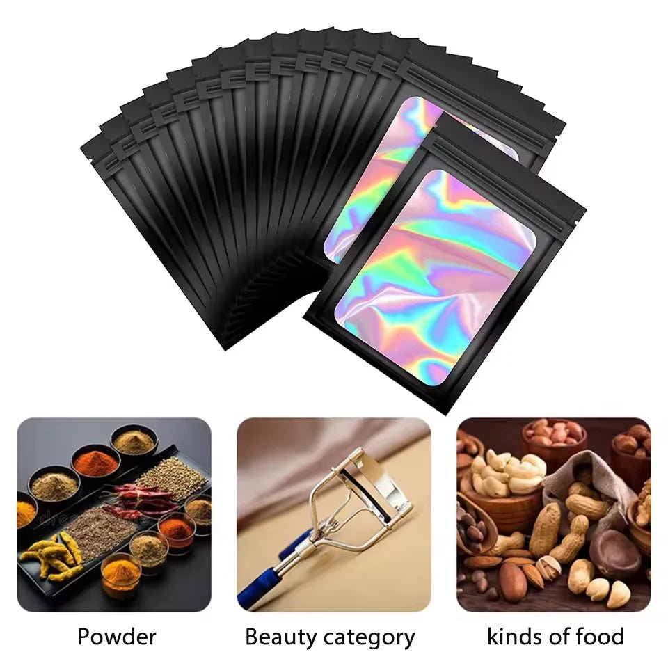 100Pcs Holographic Ziplock Bags Plastic Laser Iridescent Zip Bags for Manicure Eyelash Display Earrings Ring Jewelry Storage Bag - Cozy & Co. Market