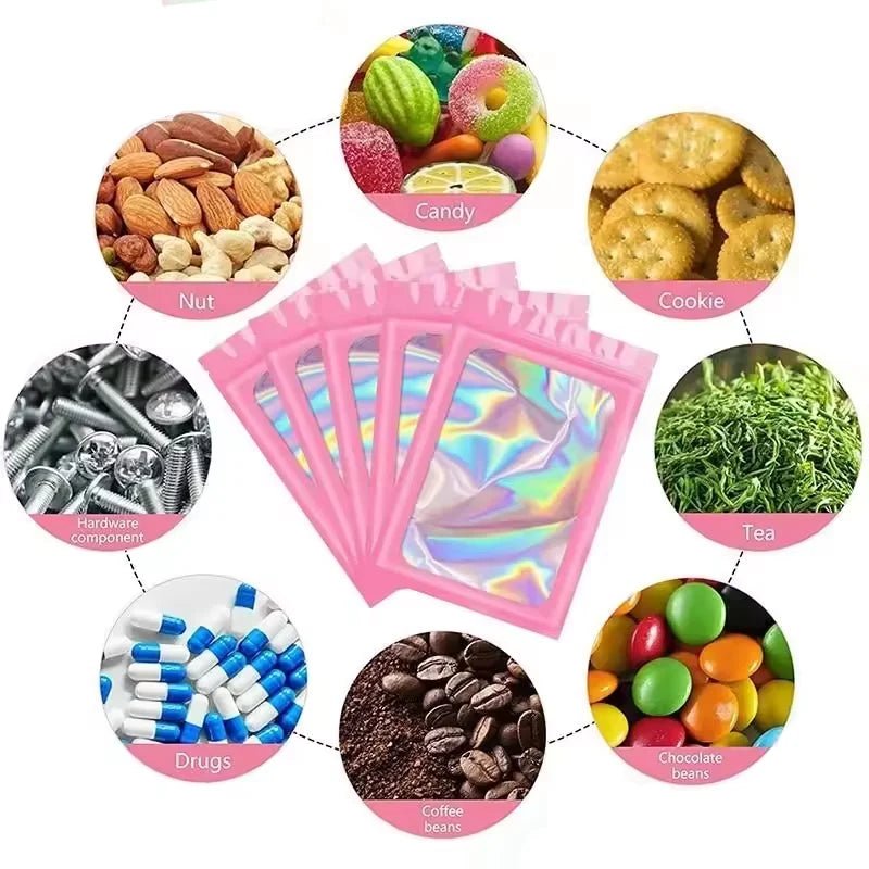 100Pcs Holographic Ziplock Bags Plastic Laser Iridescent Zip Bags for Manicure Eyelash Display Earrings Ring Jewelry Storage Bag - Cozy & Co. Market