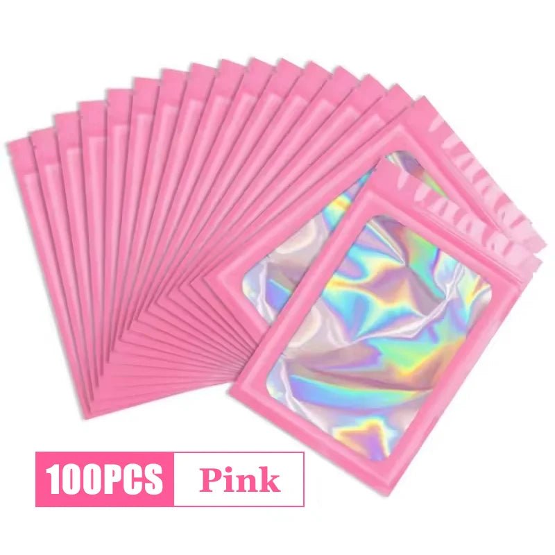 100Pcs Holographic Ziplock Bags Plastic Laser Iridescent Zip Bags for Manicure Eyelash Display Earrings Ring Jewelry Storage Bag - Cozy & Co. Market