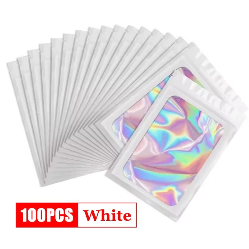 100Pcs Holographic Ziplock Bags Plastic Laser Iridescent Zip Bags for Manicure Eyelash Display Earrings Ring Jewelry Storage Bag - Cozy & Co. Market