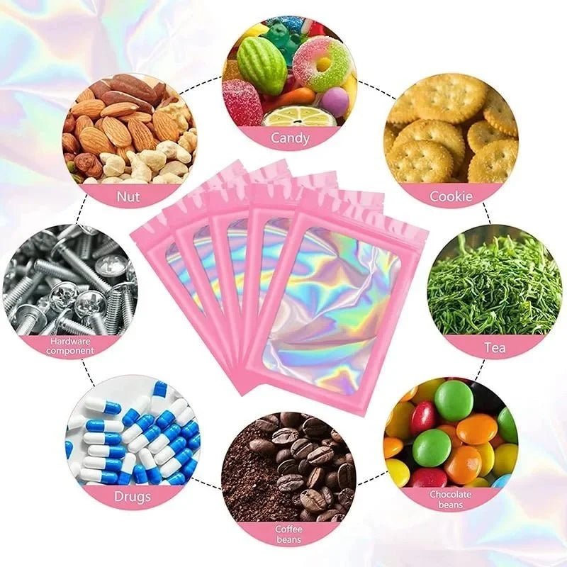 100Pcs Holographic Ziplock Bags Plastic Laser Iridescent Zip Bags for Manicure Eyelash Display Earrings Ring Jewelry Storage Bag - Cozy & Co. Market