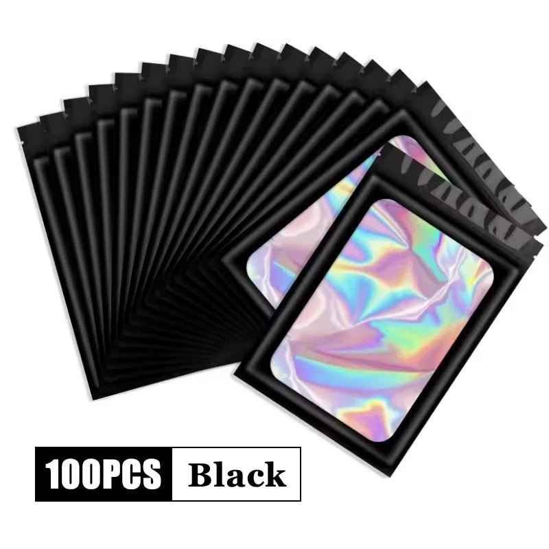 100Pcs Holographic Ziplock Bags Plastic Laser Iridescent Zip Bags for Manicure Eyelash Display Earrings Ring Jewelry Storage Bag - Cozy & Co. Market