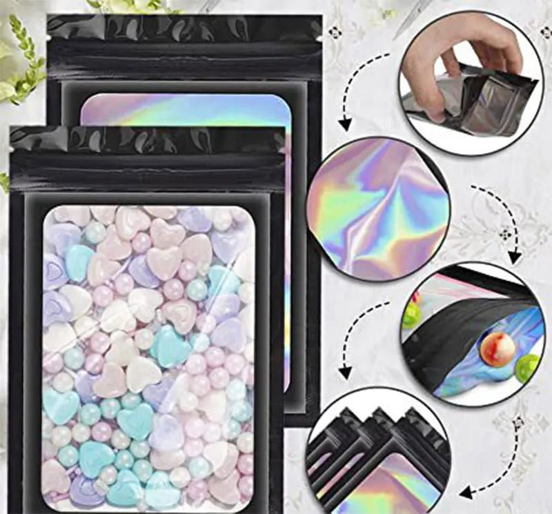 100Pcs Holographic Ziplock Bags Plastic Laser Iridescent Zip Bags for Manicure Eyelash Display Earrings Ring Jewelry Storage Bag - Cozy & Co. Market