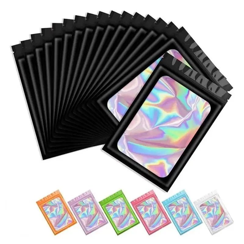 100Pcs Holographic Ziplock Bags Plastic Laser Iridescent Zip Bags for Manicure Eyelash Display Earrings Ring Jewelry Storage Bag - Cozy & Co. Market