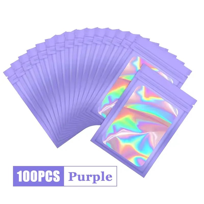 100Pcs Holographic Ziplock Bags Plastic Laser Iridescent Zip Bags for Manicure Eyelash Display Earrings Ring Jewelry Storage Bag - Cozy & Co. Market