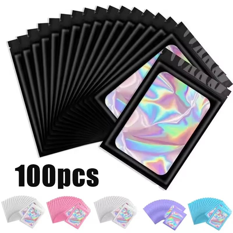 100Pcs Holographic Ziplock Bags Plastic Laser Iridescent Zip Bags for Manicure Eyelash Display Earrings Ring Jewelry Storage Bag - Cozy & Co. Market