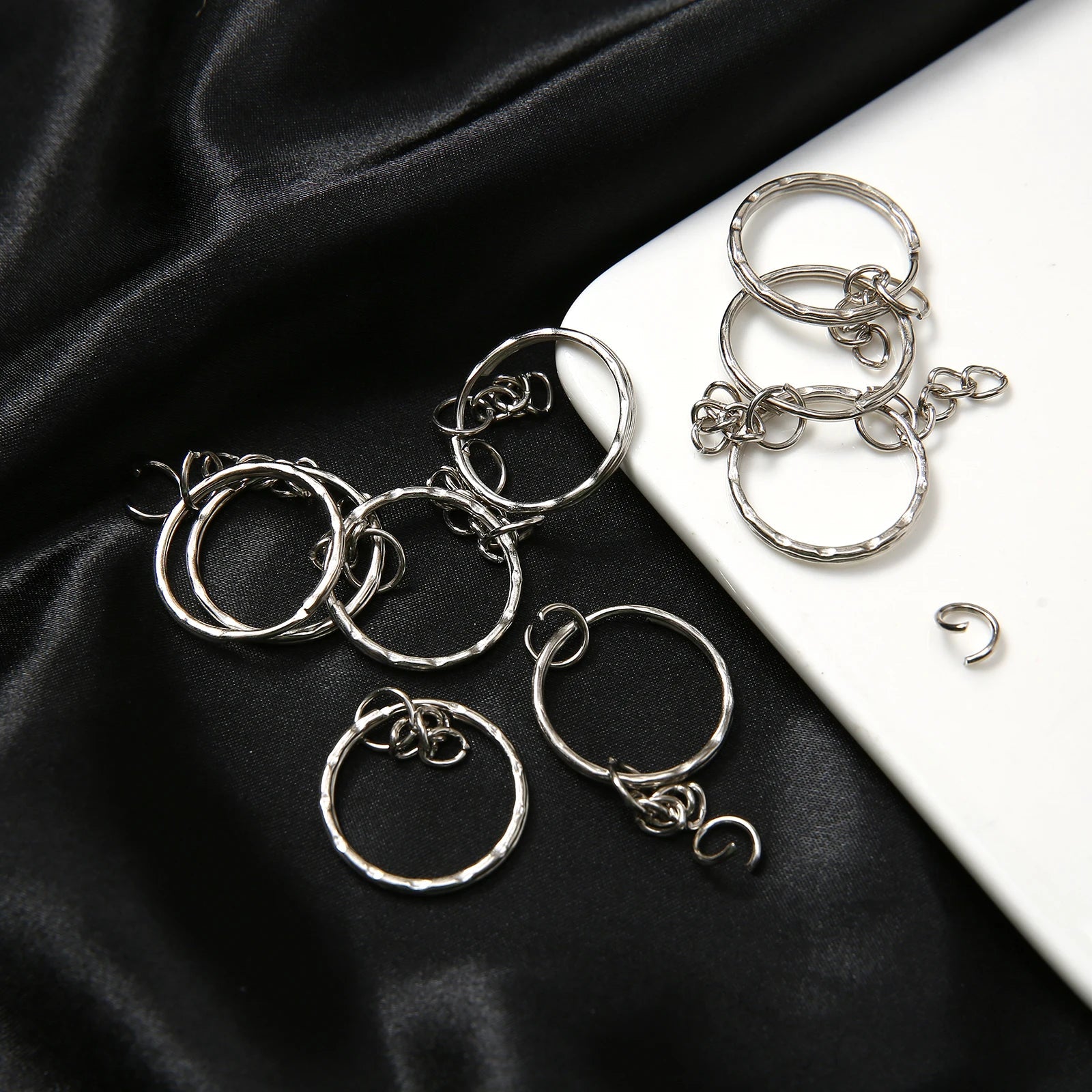 10/50/100/200 pcs Silver Metal Split Key Ring with Chain Jump Rings for DIY Findings Making Keychain Accessories - Cozy & Co. Market