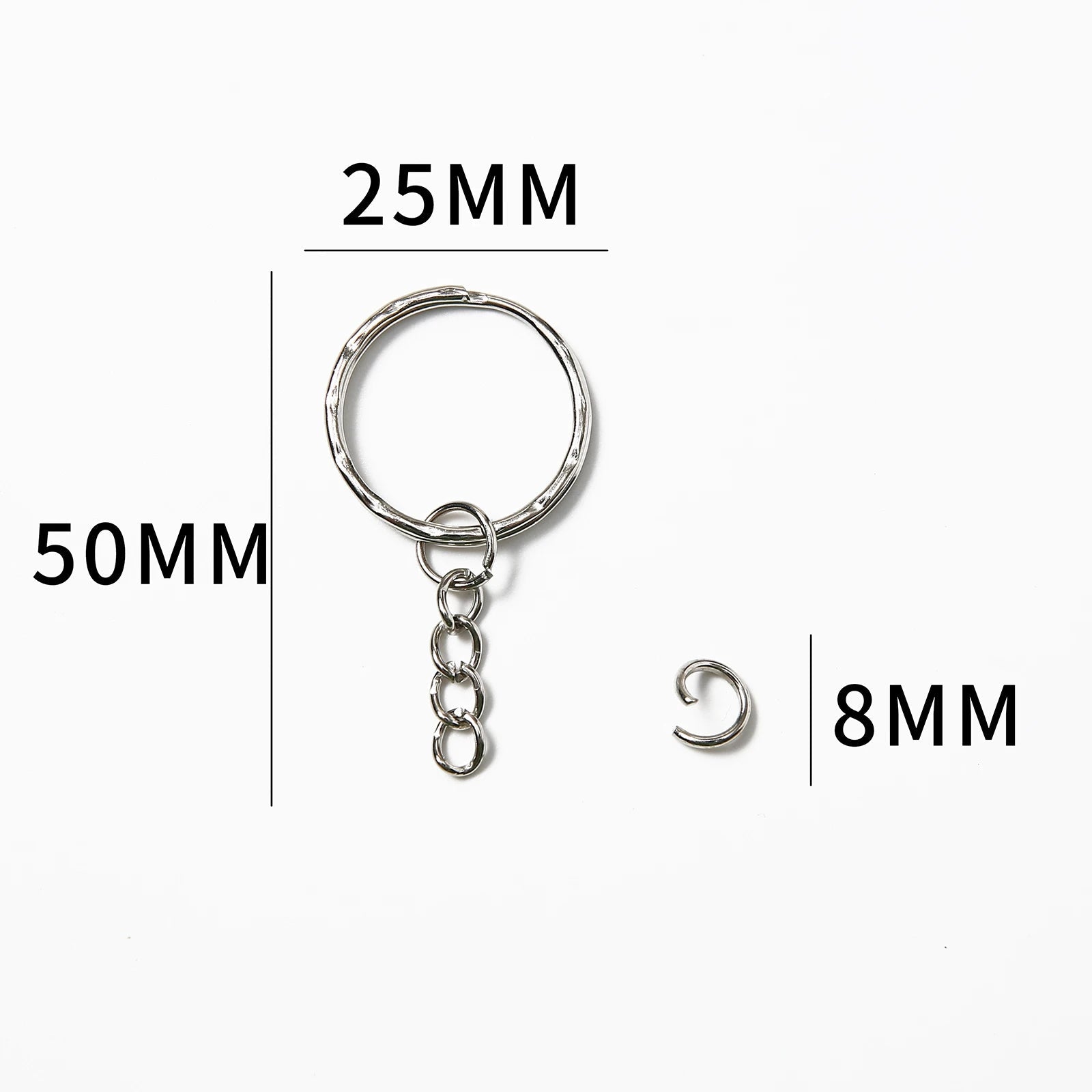 10/50/100/200 pcs Silver Metal Split Key Ring with Chain Jump Rings for DIY Findings Making Keychain Accessories - Cozy & Co. Market