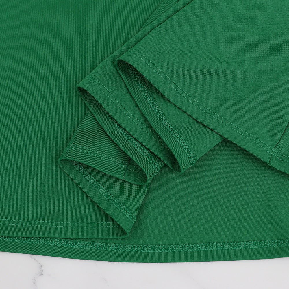 10579 Cross-border European and American High-grade Solid Color Green Round V-neck dress Slimming High Waist Tether Split Sleeve Elegant Long Dress - Cozy & Co. Market