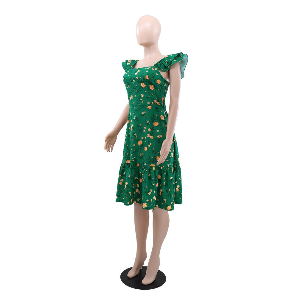 10581 Cross-border Europe and America Amazon 2024 New French Midi Dress Flower Printed Sling Fashion dress - Cozy & Co. Market