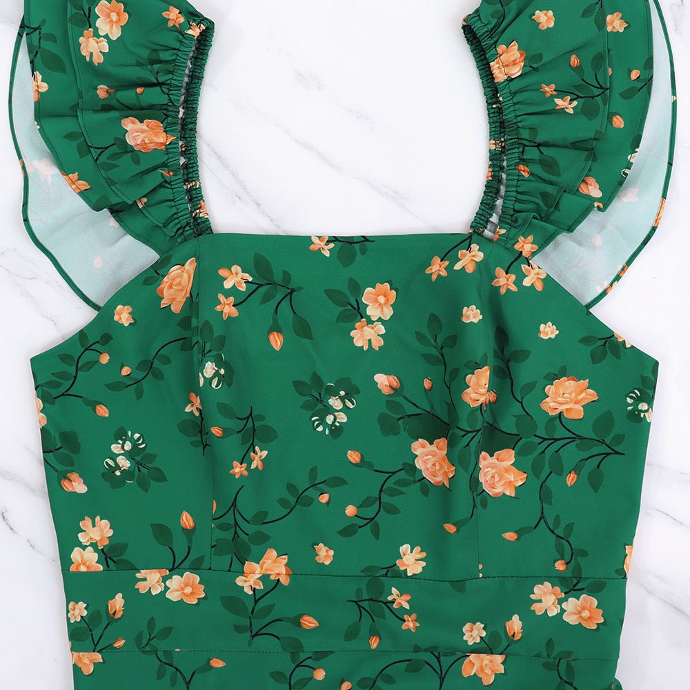 10581 Cross-border Europe and America Amazon 2024 New French Midi Dress Flower Printed Sling Fashion dress - Cozy & Co. Market