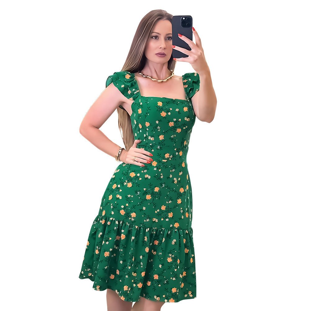 10581 Cross-border Europe and America Amazon 2024 New French Midi Dress Flower Printed Sling Fashion dress - Cozy & Co. Market