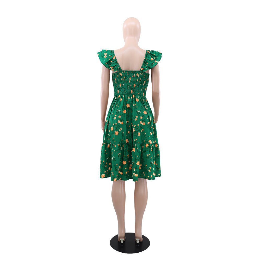 10581 Cross-border Europe and America Amazon 2024 New French Midi Dress Flower Printed Sling Fashion dress - Cozy & Co. Market