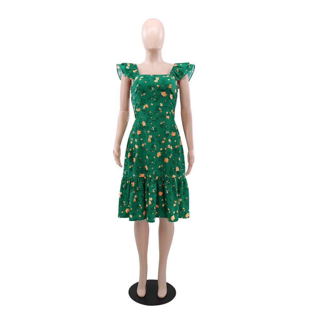 10581 Cross-border Europe and America Amazon 2024 New French Midi Dress Flower Printed Sling Fashion dress - Cozy & Co. Market
