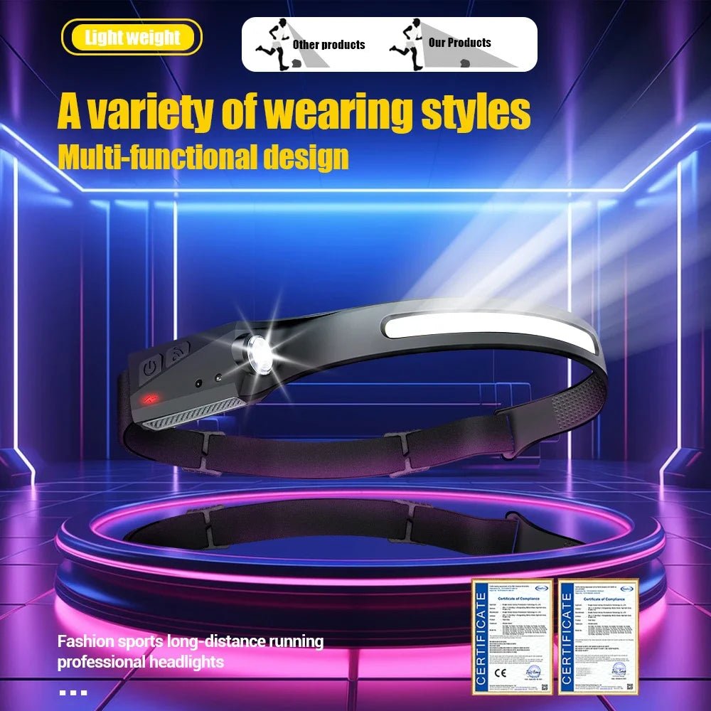 1/2/3PCS LED Induction Headlamp Camping Search Light USB Rechargeable Headlight Led Head Torch Work Light With Built-in Battery - Cozy & Co. Market