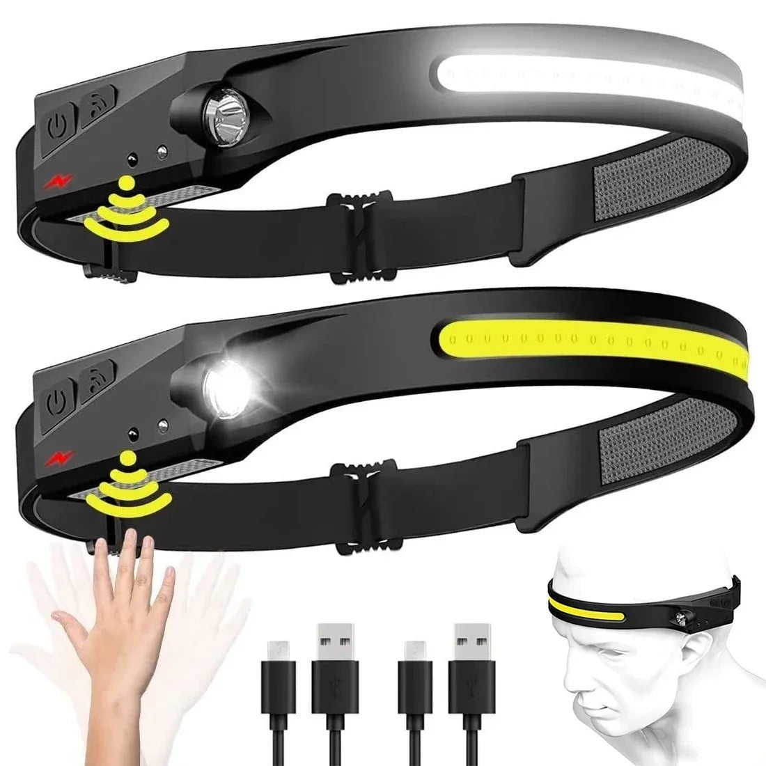 1/2/3PCS LED Induction Headlamp Camping Search Light USB Rechargeable Headlight Led Head Torch Work Light With Built-in Battery - Cozy & Co. Market