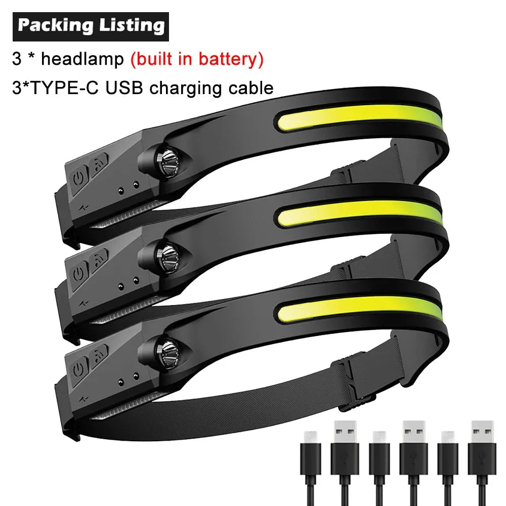 1/2/3PCS LED Induction Headlamp Camping Search Light USB Rechargeable Headlight Led Head Torch Work Light With Built-in Battery - Cozy & Co. Market
