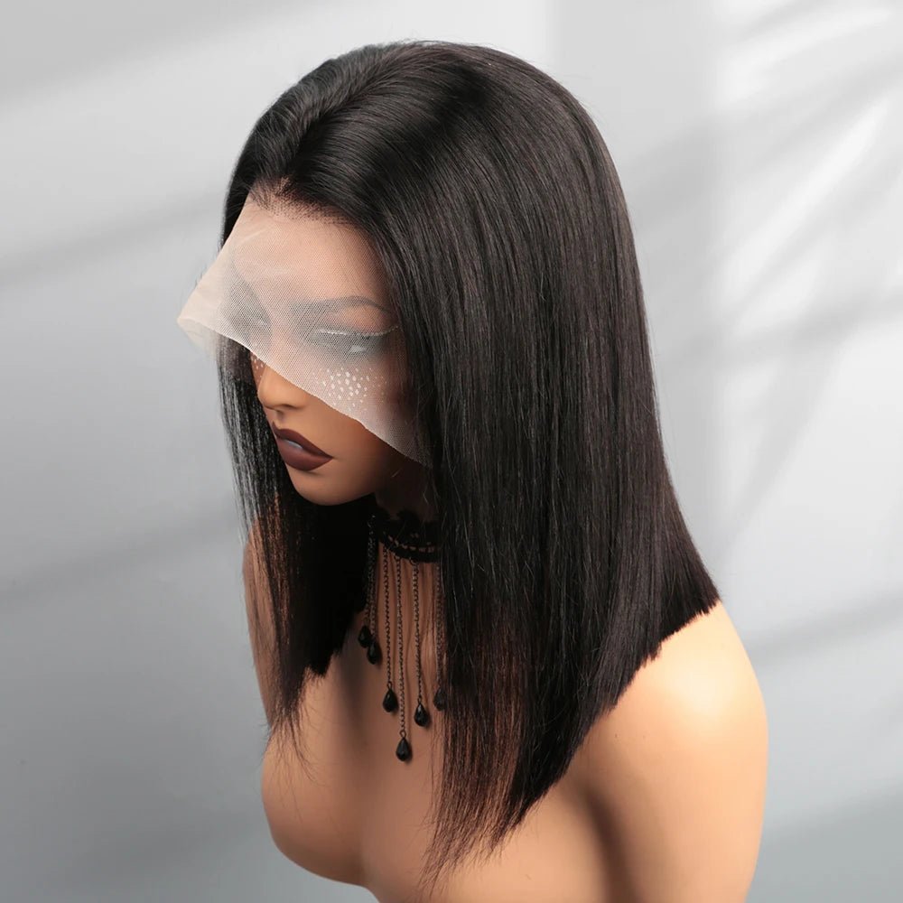 13*4 HD Remy Hair Virgin for Lace Front Short Bob Wig Pre Cut Transparent Glueless Lace Baby Hair Natural Color Density 180% - Cozy & Co. Market