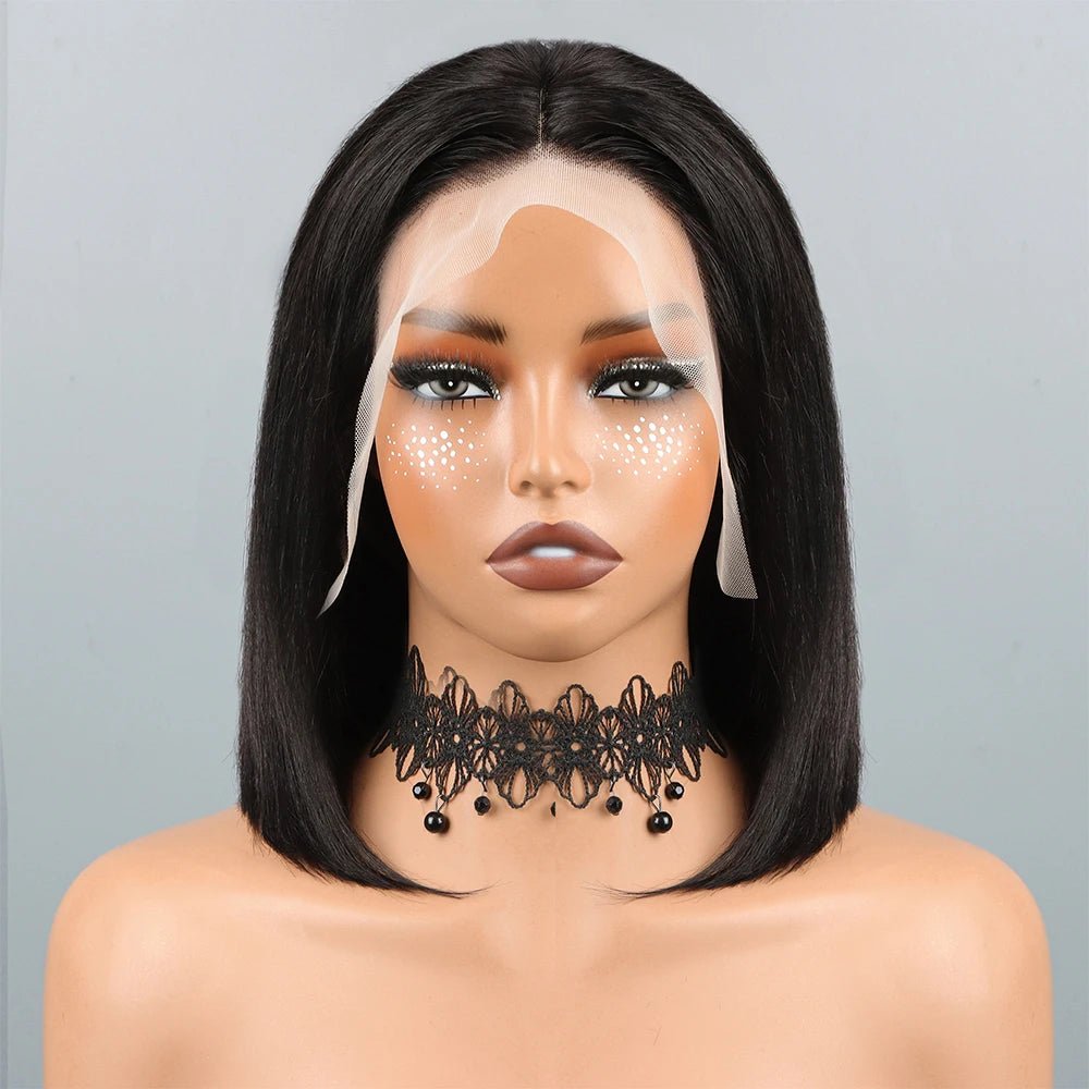 13*4 HD Remy Hair Virgin for Lace Front Short Bob Wig Pre Cut Transparent Glueless Lace Baby Hair Natural Color Density 180% - Cozy & Co. Market