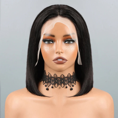 13*4 HD Remy Hair Virgin for Lace Front Short Bob Wig Pre Cut Transparent Glueless Lace Baby Hair Natural Color Density 180% - Cozy & Co. Market