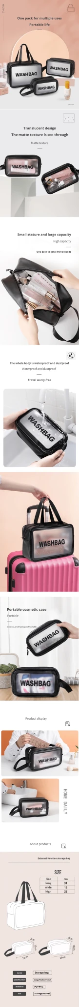 1pc Black Transparent Portable Women Travel Wash Bag Waterproof Makeup Storage Pouch Large Capacity Cosmetic Organizer - Cozy & Co. Market