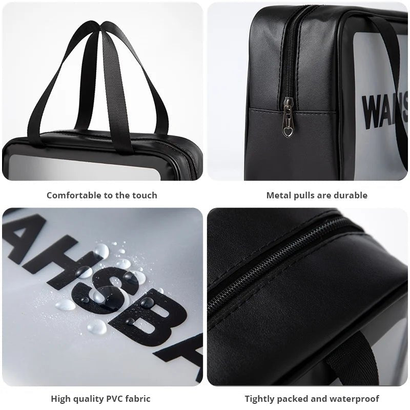 1pc Black Transparent Portable Women Travel Wash Bag Waterproof Makeup Storage Pouch Large Capacity Cosmetic Organizer - Cozy & Co. Market