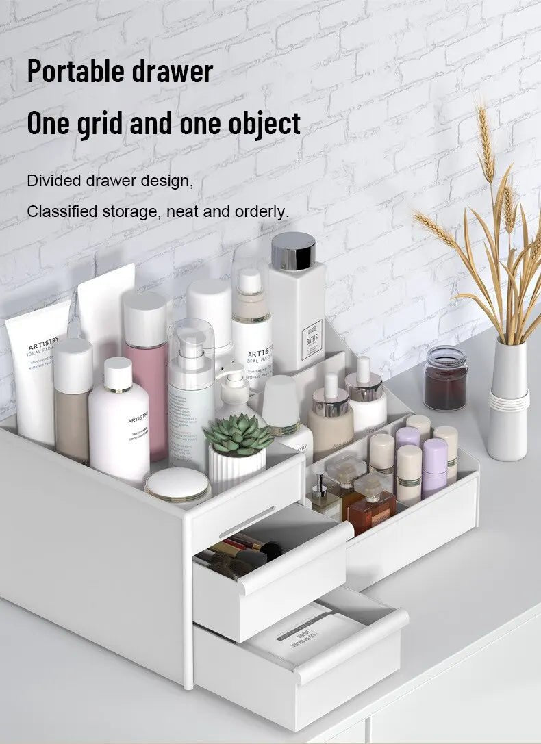 1pc White New Drawer Makeup Storage Box Dormitory Finishing Plastic Shelf Cosmetics Skin Care Dressing Table Desktop - Cozy & Co. Market