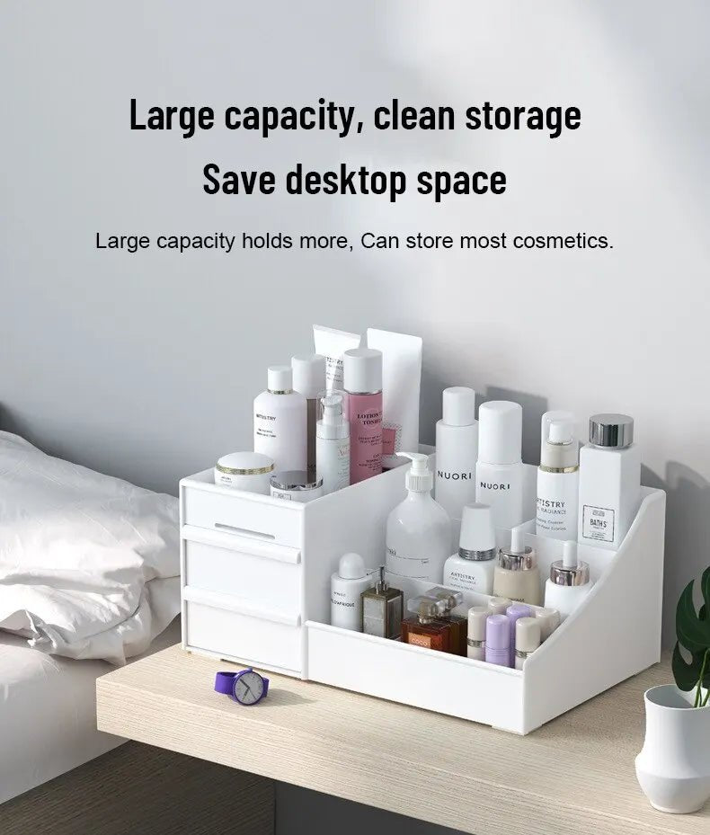 1pc White New Drawer Makeup Storage Box Dormitory Finishing Plastic Shelf Cosmetics Skin Care Dressing Table Desktop - Cozy & Co. Market