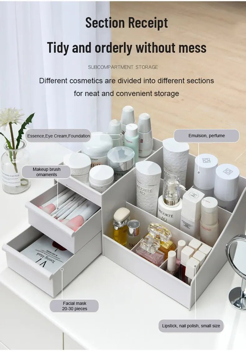 1pc White New Drawer Makeup Storage Box Dormitory Finishing Plastic Shelf Cosmetics Skin Care Dressing Table Desktop - Cozy & Co. Market