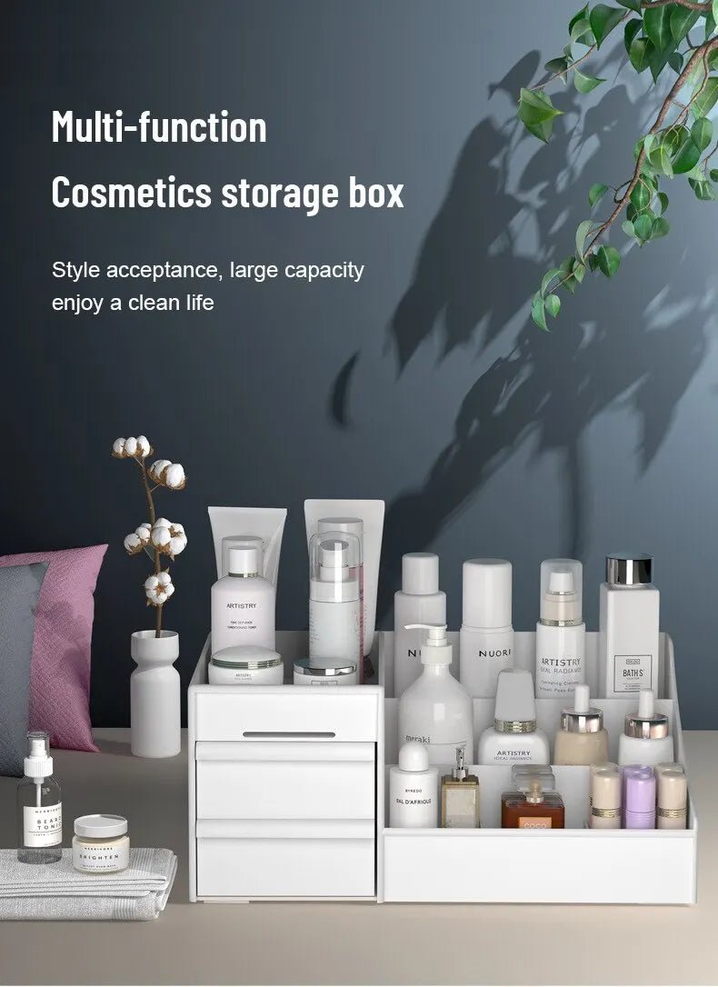 1pc White New Drawer Makeup Storage Box Dormitory Finishing Plastic Shelf Cosmetics Skin Care Dressing Table Desktop - Cozy & Co. Market