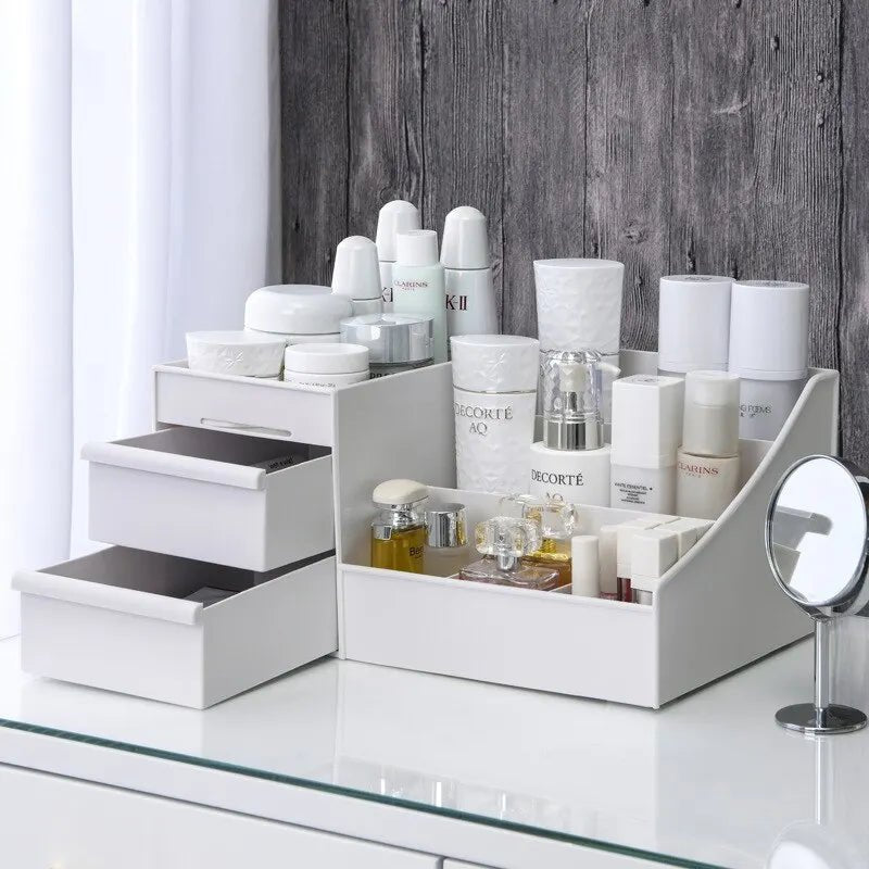 1pc White New Drawer Makeup Storage Box Dormitory Finishing Plastic Shelf Cosmetics Skin Care Dressing Table Desktop - Cozy & Co. Market